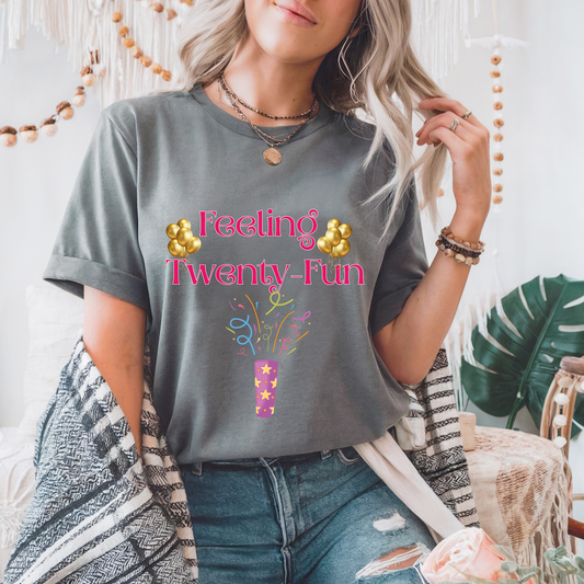 Feeling Twenty-fun Birthday gray T-shirt party celebration