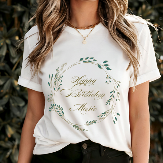 Happy Birthday Marie white T-shirt for celebration party woman surprise gift